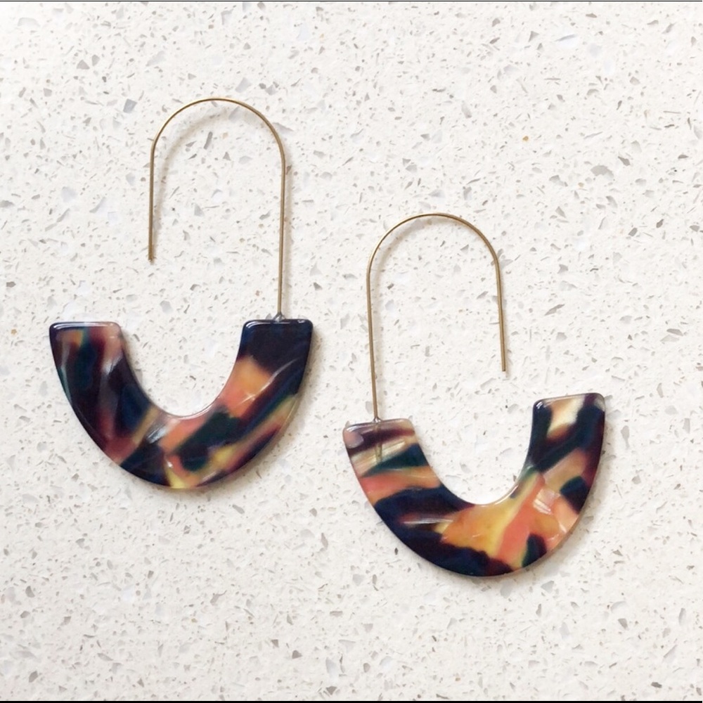 J Shape Acrylic + Metal Statement Earrings 2 PAIR - Picture 3 of 8